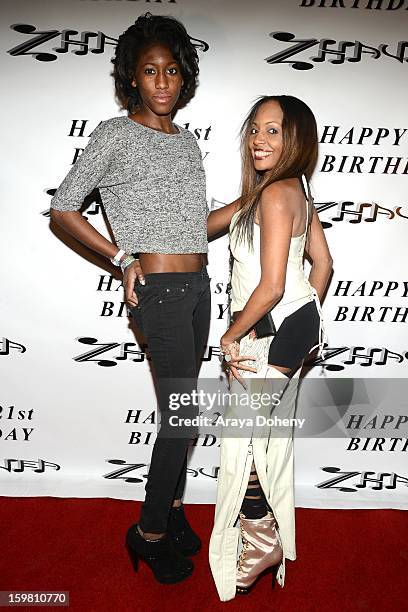 Carlina Rebeiro and Gisele Rebeiro wearing Bartels Harley Davidson, Bad Azz Shoes and KD Luxe Jewelry attend Zhavea's 21st Birthday Bash At A Private...