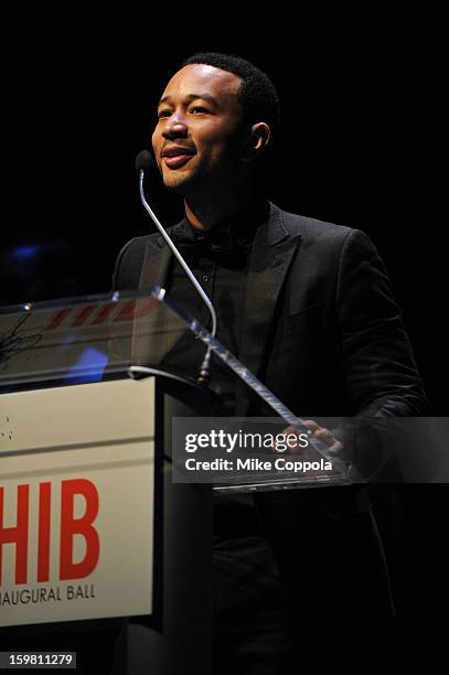 Singer John Legend speaks onstage at The Hip Hop Inaugural Ball II sponsored by Heineken USA at Harman Center for the Arts on January 20, 2013 in...