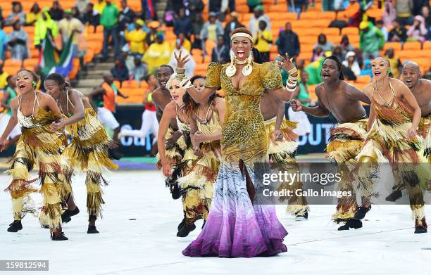 Local musician Lira performs at the opening ceremony of the 2013 Africa Cup of Nations on January 19, 2013 in Soweto, South Africa. President Jacob...