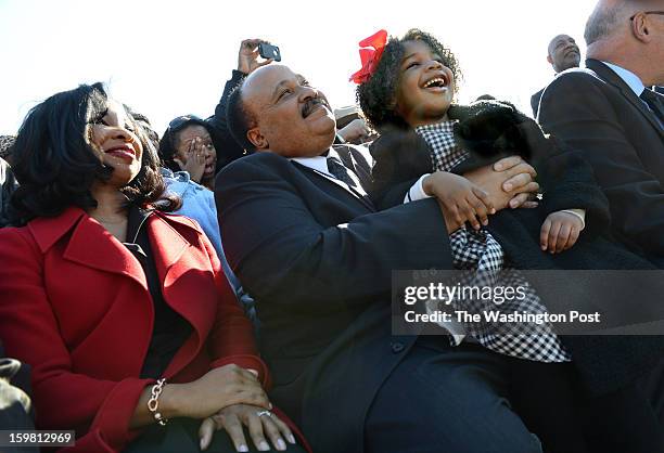 Martin Luther King Jr. III, wife Andrea Waters and daughter Yolanda Renee King at the Wreath-Laying Ceremony at the Martin Luther King Jr. Memorial...