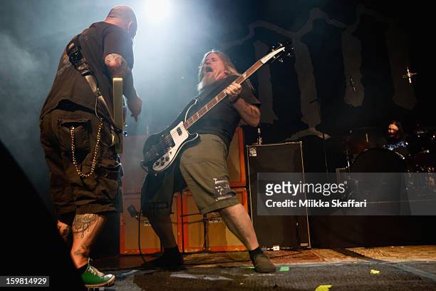 Bassist Pat Bruders of Down and guitarist Kirk Windstein of Down at Regency Ballroom on January 20, 2013 in San Francisco, California.