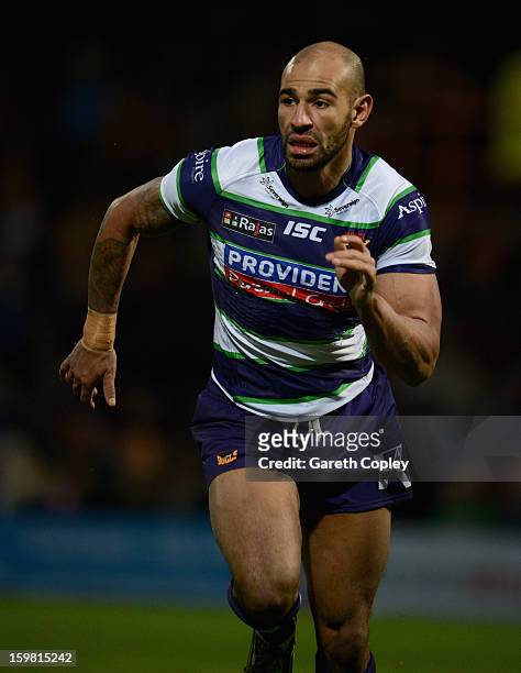 Chev Walker of Bradford in action during Rugby League pre-season friendly between Leeds Rhinos and Bradford Bulls at Headingley Stadium on January...