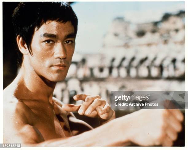 Publicity portrait of Bruce Lee from the film 'The Way of the Dragon,' 1972.