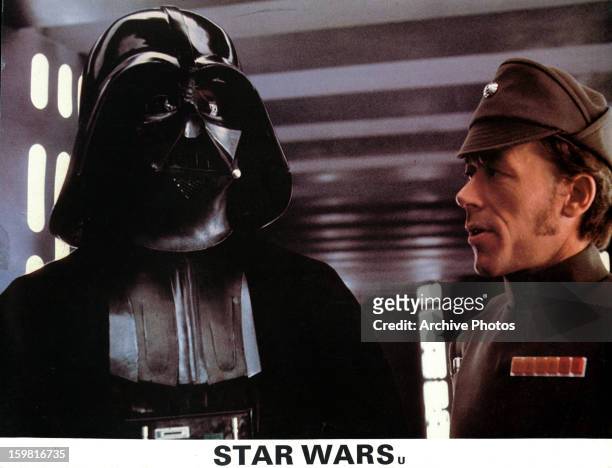 David Prowse as Darth Vader in a scene from the film 'Star Wars', 1977.