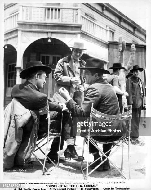 Burt Lancaster and Kirk Douglas between scenes from the film 'Gunfight At The O.K. Corral', 1956.