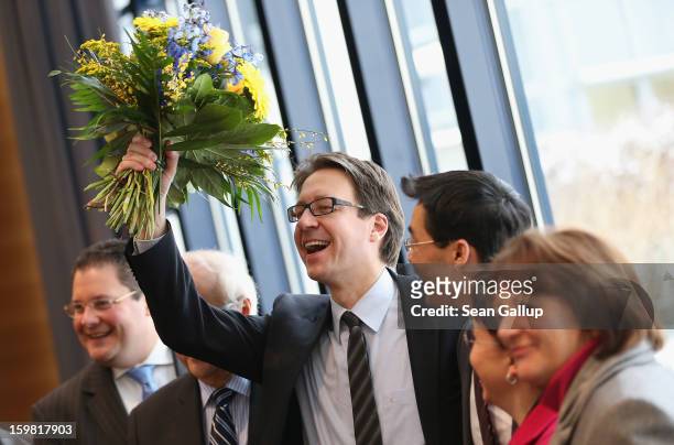 Leading members of the German Free Democrats , from L to R, party General Secretary Patrick Doering, Bundestag faction leader Rainer Bruederle, Lower...