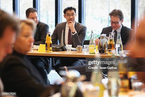 Philipp Roesler , Chariman of the German Free Democrats , presides over a meeting of the FDP governing board with FDP lead candidate in Lower Saxony...