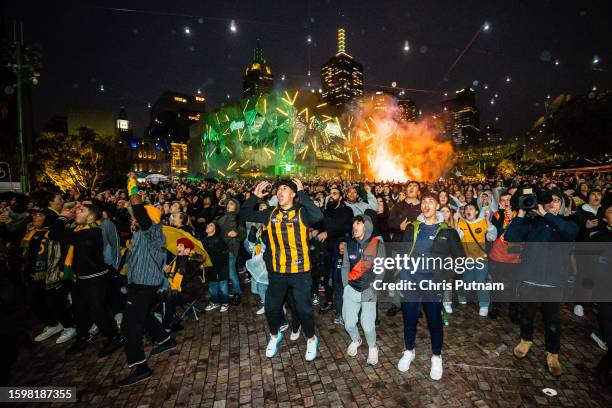 General view of the Melbourne Fan Festival with capacity crowd watching Australian Matildas vs France Les Bleus at the FIFA Women's World Cup...