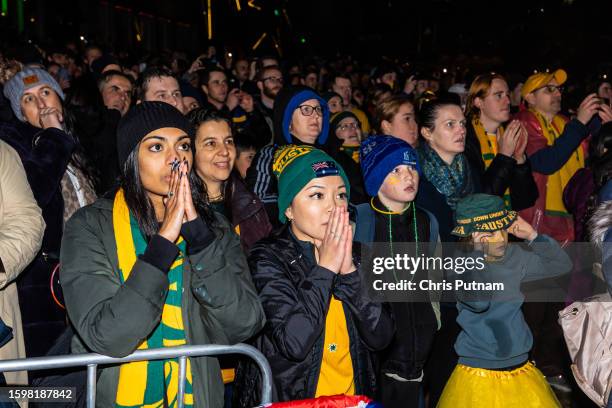 Australian supporters at the Melbourne Fan Festival with capacity crowd watching Australian Matildas vs France Les Bleus at the FIFA Women's World...