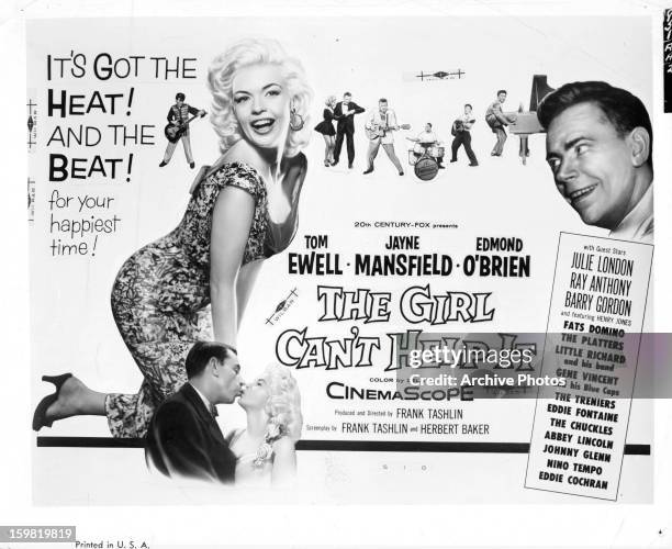 Jayne Mansfield and Tom Ewell in movie art for the film 'The Girl Can't Help It', 1956.