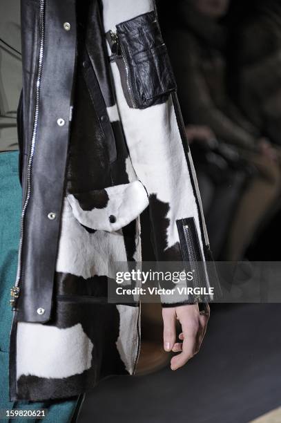 Model walks the runway during the Paul Smith Ready to Wear Fall/Winter 2013-2014 show as part of Paris Fashion Week on January 20, 2013 in Paris,...