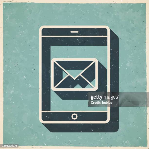 tablet pc with email message. icon in retro vintage style - old textured paper - old envelope stock illustrations