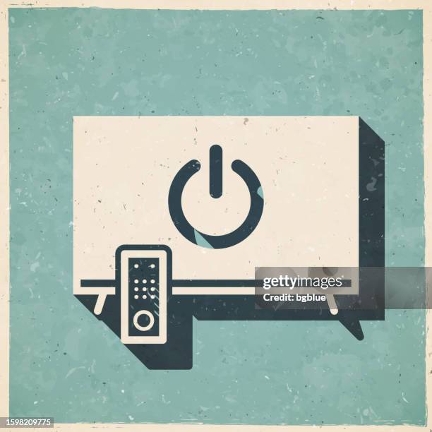 tv with power button. icon in retro vintage style - old textured paper - log out stock illustrations