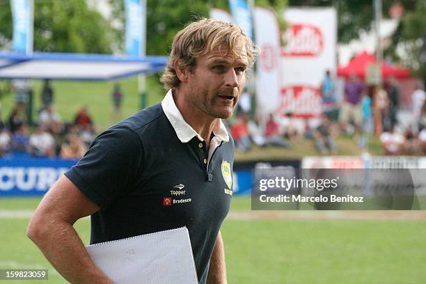 Former All Black player and current coach of Brazil Scott Robertson in action during the International Seven Tournament Viña del Mar 2013 on January...