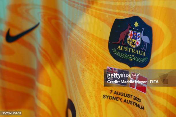 Detailed view of the Coat of Arms in the Australia dressing room prior to the FIFA Women's World Cup Australia & New Zealand 2023 Round of 16 match...