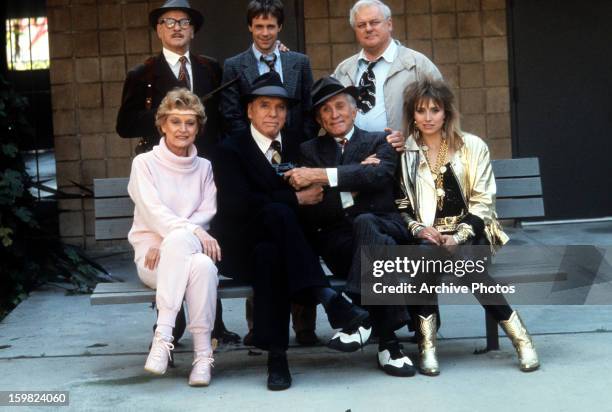 Burt Lancaster, Kirk Douglas and the rest of the cast in a scene from the film 'Tough Guys', 1986.