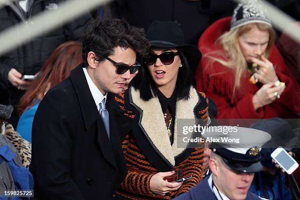 Musicians John Mayer and Katy Perry attend the presidential inauguration on the West Front of the U.S. Capitol January 21, 2013 in Washington, DC....