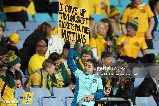 An Australian fan shows their support prior to the FIFA Women's World Cup Australia & New Zealand 2023 Round of 16 match between Australia and...
