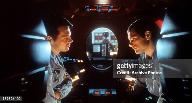 Gary Lockwood talks to Keir Dullea in a scene from the film '2001: A Space Odyssey', 1968.