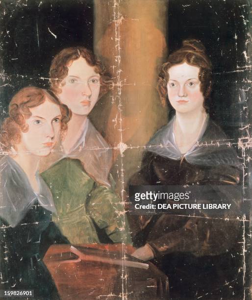 Portrait of Anne Bronte , Emily Bronte and Charlotte Bronte , English writers. Oil on canvas by Patrick Branwell Bronte , caa 1834, 90.2 x74.6 cm....