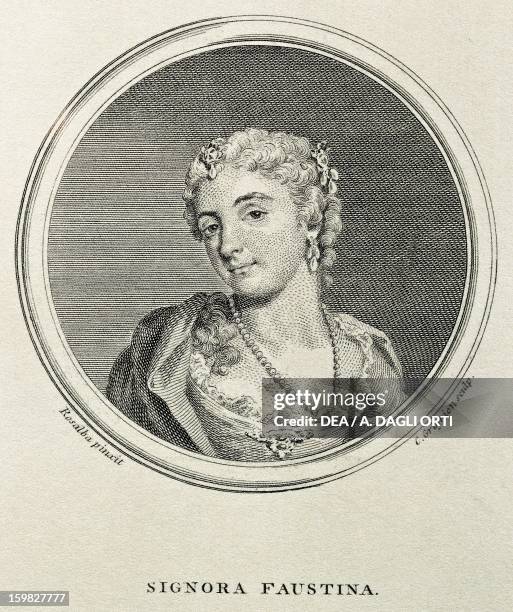 Portrait of Faustina Bordoni , Italian mezzo-soprano singer. Wife of composer Johann Adolph Hasse. Engraving by Grignion from a drawing by Rosalba...