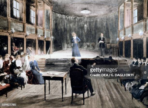 Acting class at the Paris Conservatoire. Lithograph by Beraud, 1899. Paris, Bibliothèque Des Arts Decoratifs
