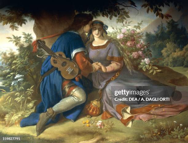 The love song by Walther von der Vogelweide, entitled Under the lime tree on the heath, Neuschwanstein Castle, Fussen. Germany, 19th century.