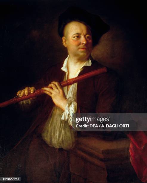 Portrait of a flutist, by Alexis Grimou , oil on linen canvas, 118x91 cm. 18th century. Naples, Museo Dell'Appartamento Storico Del Palazzo Reale