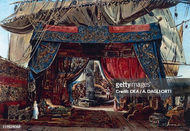 Set design by Max Bruckner for Tristan and Isolde, musical drama by Richard Wagner , staged in 1886, Act I. Bayreuth, Richard-Wagner-Museum
