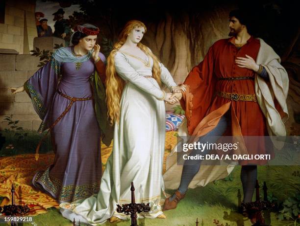 Tristan meeting Isolde for the last time before parting forever from her, Legend of Tristan, Neuschwanstein Castle, Fussen. Germany, 19th century.