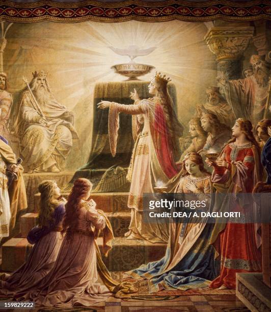 The temple of the Holy Grail, Lohengrin mural cycle, by Wilhelm Hauschild , Neuschwanstein Castle, Fussen. Germany, 19th century. Detail.