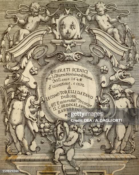 Title page for Apparati Scenici per il Teatro Nuovissimo dell'Opera Pubblica di Venezia by Giacomo Torelli from Fano . Venice, Museo Correr