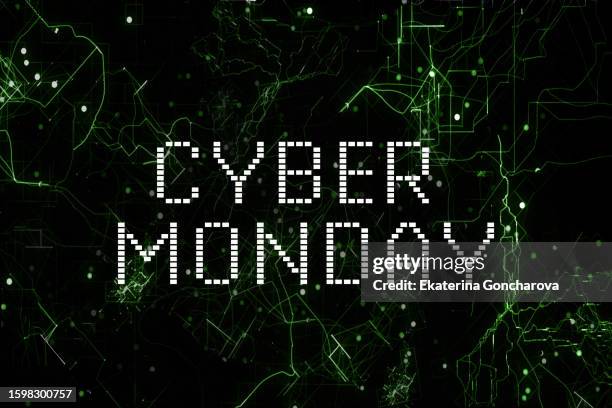 the inscription cyber monday on a metaverse background - サイバーマンデー ストックフォトと画像