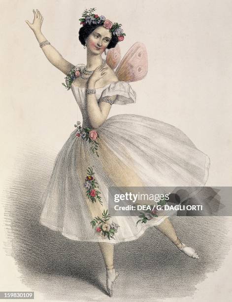 The ballerina Marie Taglioni in the ballet La Sylphide, ca 1830-40. Colour print, 19th century. Paris, Bibliothèque Des Arts Decoratifs
