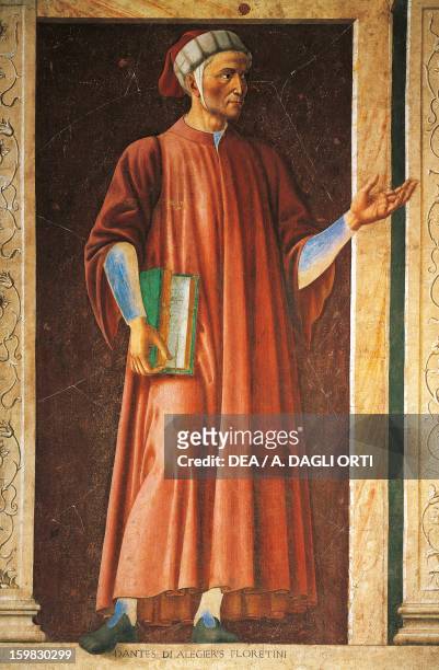 Portrait of Dante Alighieri , Italian poet. Fresco transferred to canvas by Andrea del Castagno , 247x153 cm. Florence, Galleria Degli Uffizi