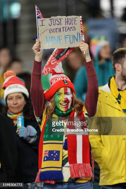 Fans show their support prior to the FIFA Women's World Cup Australia & New Zealand 2023 Round of 16 match between Australia and Denmark at Stadium...