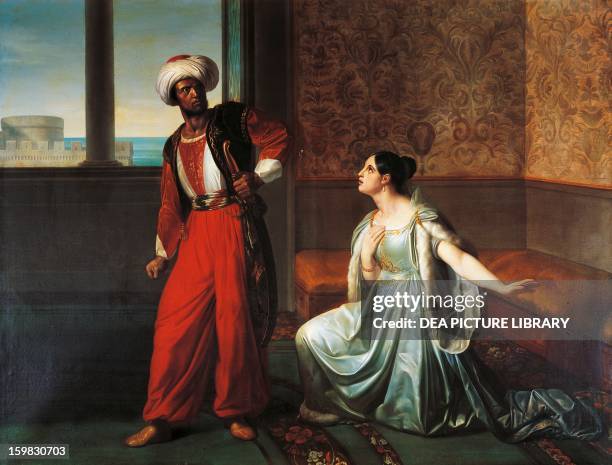 Othello and Desdemona, scene from Otello scene, by William Shakespeare , oil on canvas by Giuseppe Sabatelli 136x178 cm. Milano, Accademia Di Belle...