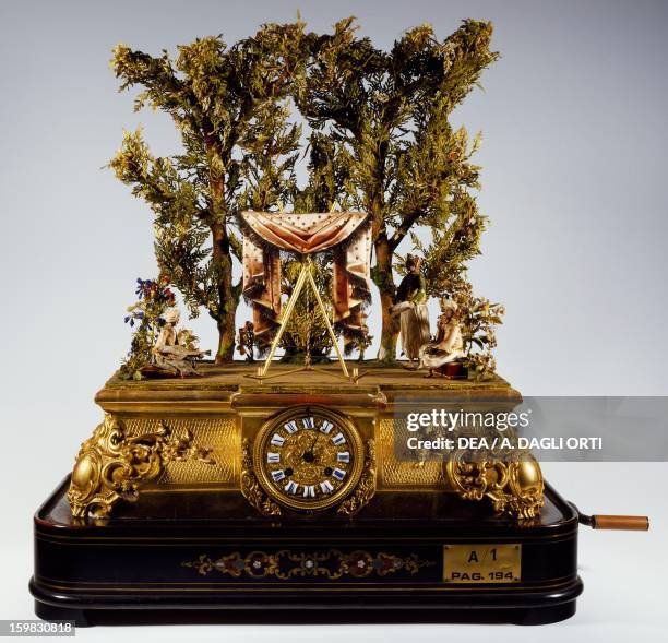 Clock with music box and automatons. 1870, France, 20th century. Savio, Museo Di Strumenti Musicali Meccanici Marino Marini