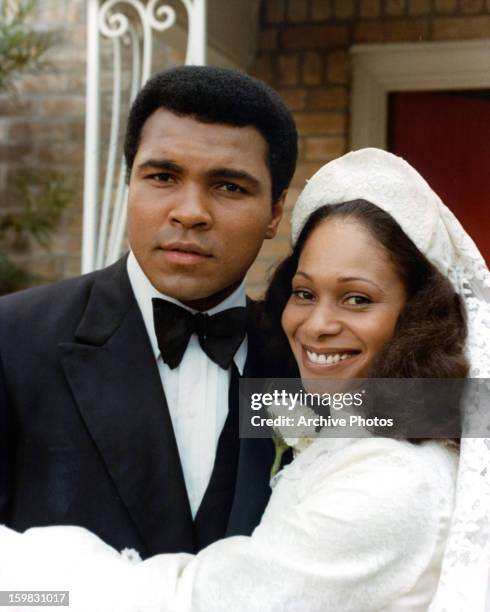 Muhammad Ali and his wife in a scene from the film 'The Greatest', 1977.