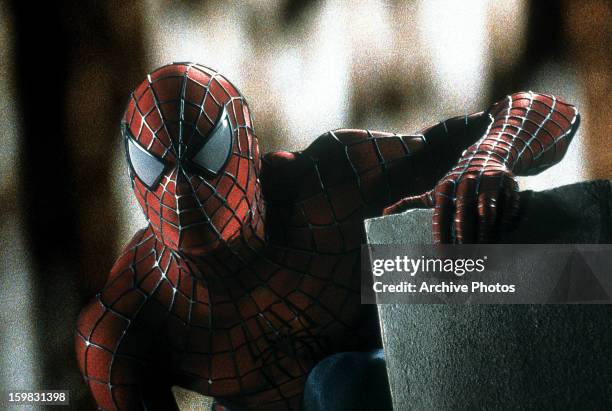 Spiderman in a scene from the film 'Spiderman', 2002.