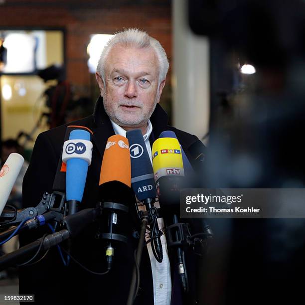 Wolfgang Kubicki from the Free Democratic Party speeks to the press a day after the SPD and German Greens party emerged with a hairline victory in...