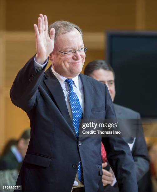 Stephan Weil, candidate in Lower Saxony for the German Social Democrats , attends a press conference the day after the SPD and German Greens party...