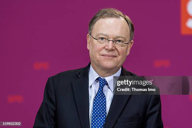 Stephan Weil, candidate in Lower Saxony for the German Social Democrats , attends a press conference the day after the SPD and German Greens party...