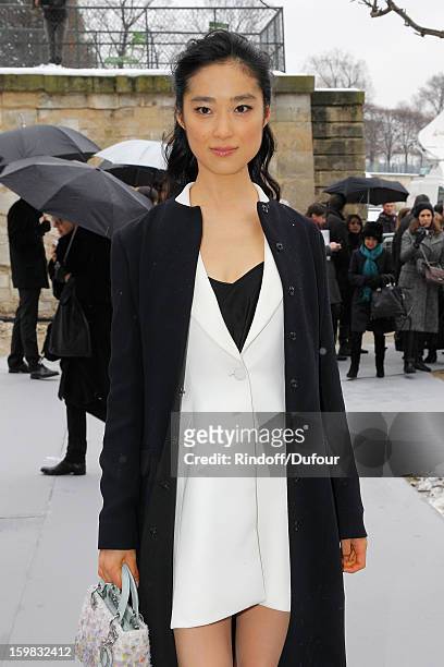Eriko Hastune arrives to attend the Christian Dior Spring/Summer 2013 Haute-Couture show as part of Paris Fashion Week at on January 21, 2013 in...