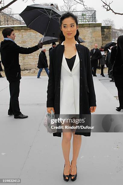 Eriko Hastune arrives to attend the Christian Dior Spring/Summer 2013 Haute-Couture show as part of Paris Fashion Week at on January 21, 2013 in...