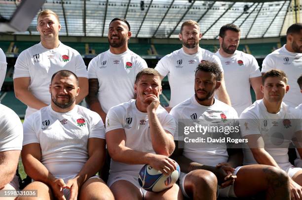 Owen Farrell, the England World Cup captain, looks on during the England rugby World Cup squad announcement at Twickenham Stadium on August 07, 2023...