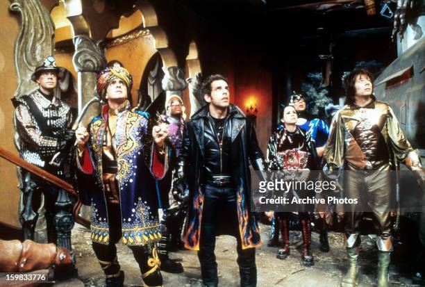 William H. Macy, Hank Azaria, Ben Stiller, Janeane Garofalo in a scene from the film 'Mystery Men', 1999.