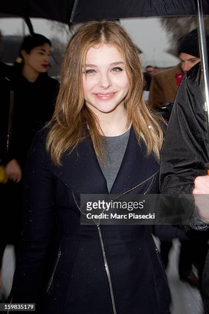 Actress Chloe Moretz is seen leaving the Christian Dior Spring/Summer 2013 Haute-Couture show as part of Paris Fashion Week at on January 21, 2013 in...