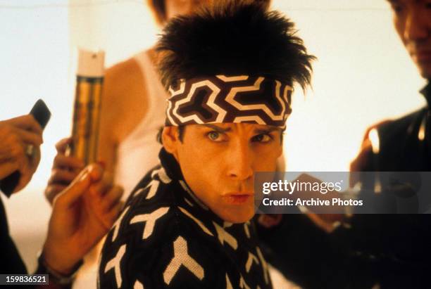 Ben Stiller wearing a headband in a scene from the film 'Zoolander', 2001.
