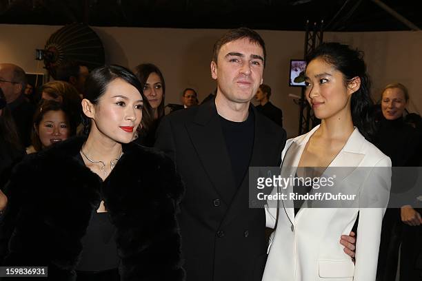Zhang Ziyi, Raf Simons and Eriko Hatsune attend in Backstage the Christian Dior Spring/Summer 2013 Haute-Couture show as part of Paris Fashion Week...